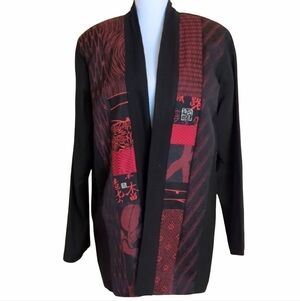 Anna Brown Black and Red Kimono Cardigan Jacket Size L